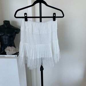 White Lace Pleated Mini Skirt